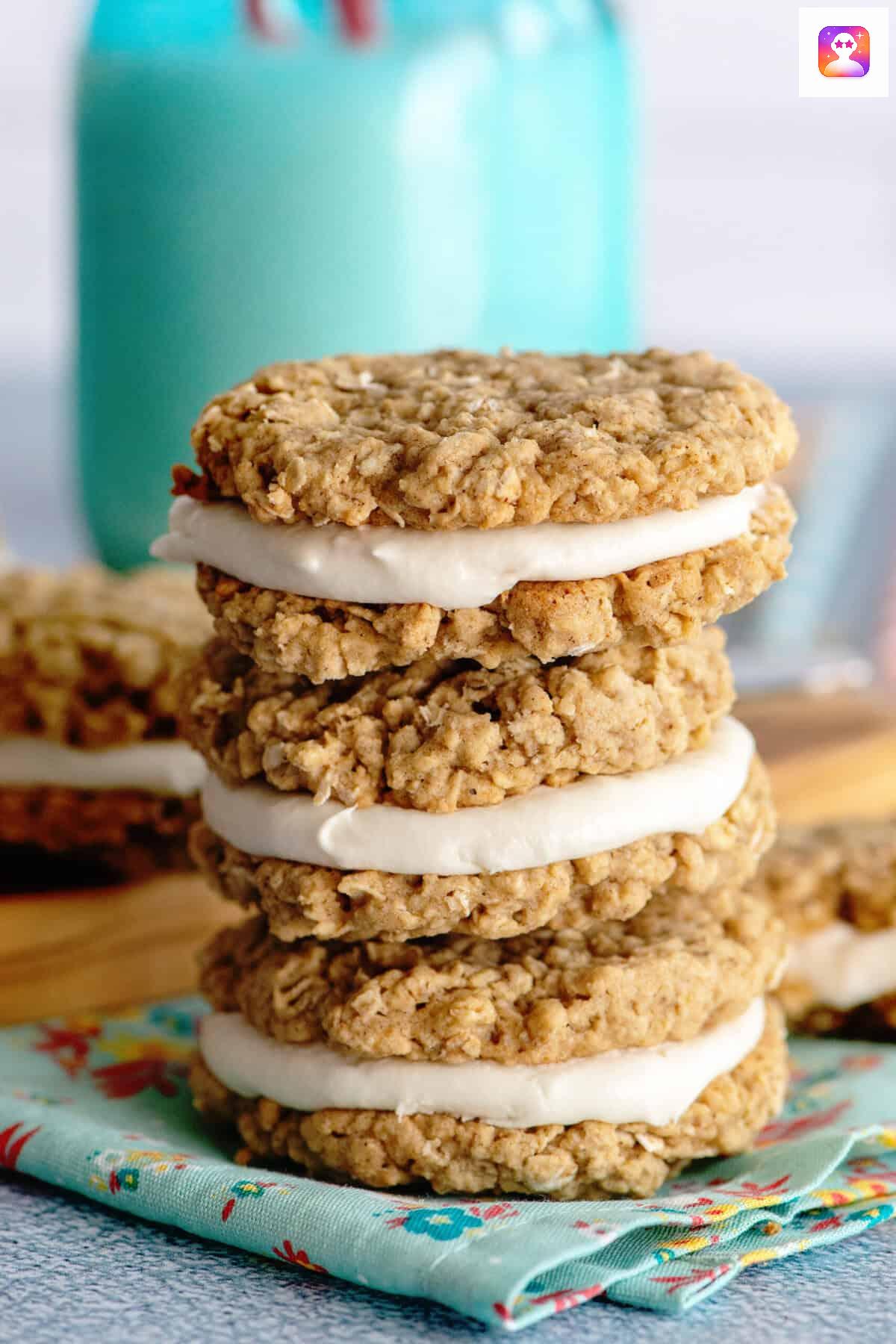 Three oatmeal cream pies stacked